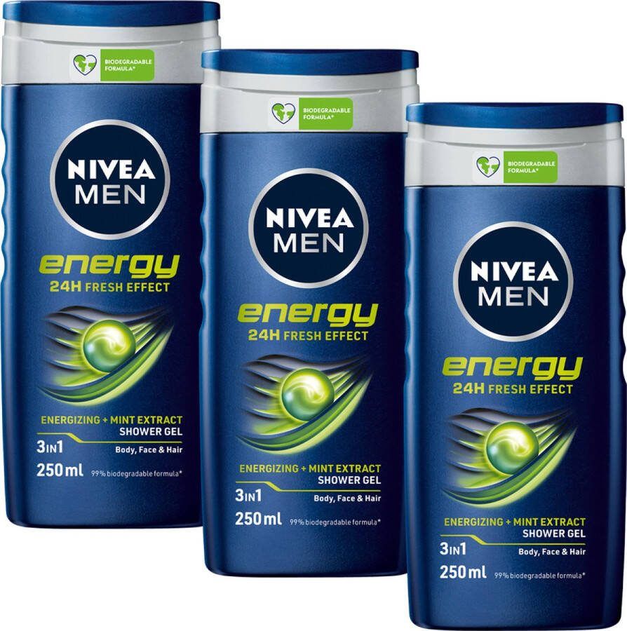 NIVEA MEN Energy 3 x 250 ml Douchegel Voordeelverpakking