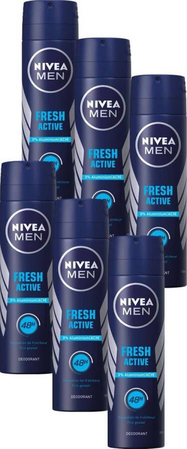 NIVEA Men Fresh Active 150 ml Deodorant Spray 6 st Voordeelverpakking