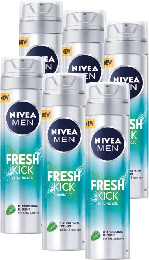 NIVEA MEN Fresh Kick Scheergel 6 x 200 ml voordeelverpakking