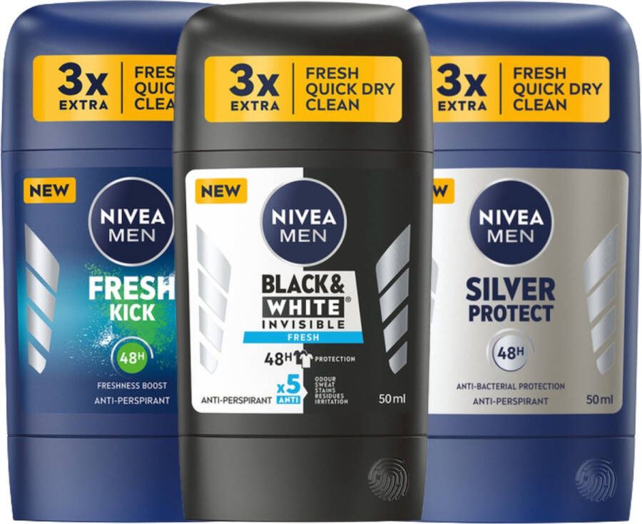 NIVEA Men Fresh Series Deodorant Man 3 x 50 ml Deodorant Homme Stick Deodorant Man Voordeelverpakking
