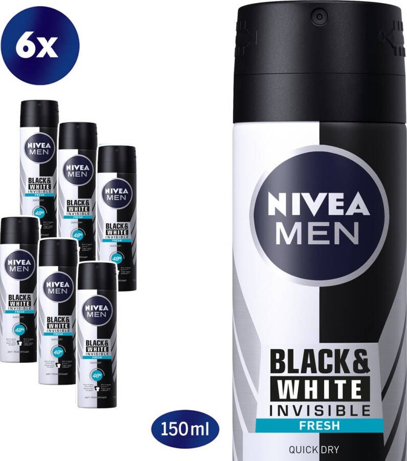 NIVEA MEN Invisible for Black & White Fresh 6 x 150ml Voordeelverpakking Deodorant Spray