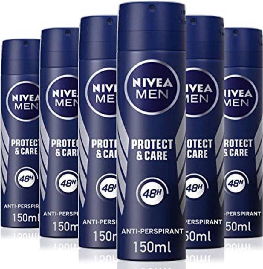NIVEA MEN Protect & Care Deodorant Spray 48 uur bescherming Mild en verzorgend Alcoholvrij Ingrediënten van crème 6 x 150 ml