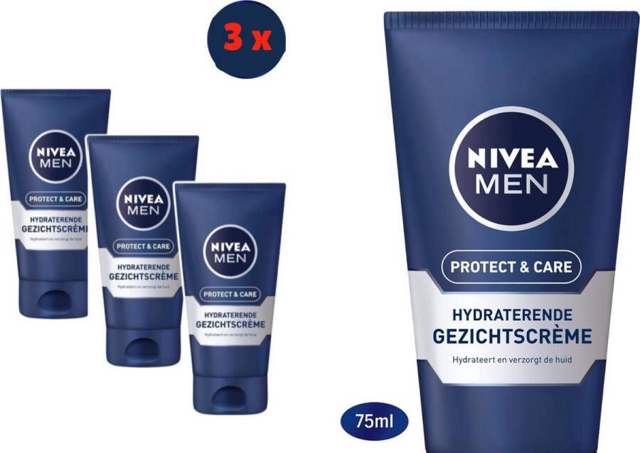 NIVEA MEN Protect & Care Hydraterende Dagcrème 3 x 75 ml Voordeelverpakking