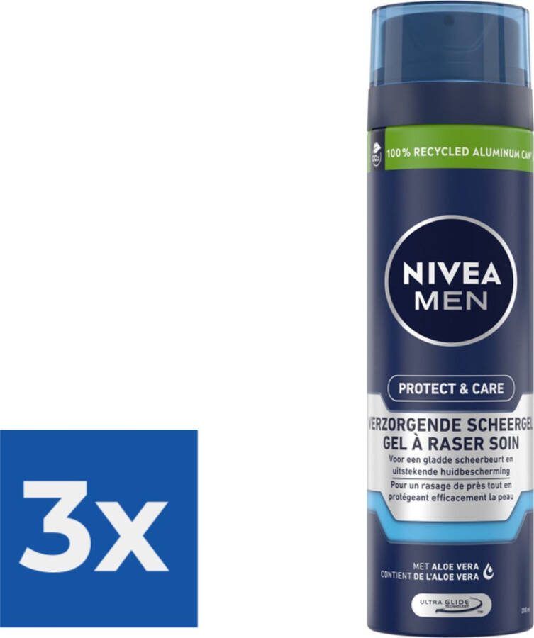 NIVEA MEN Protect & Care Scheergel Hydraterend 200 ml Voordeelverpakking 3 stuks