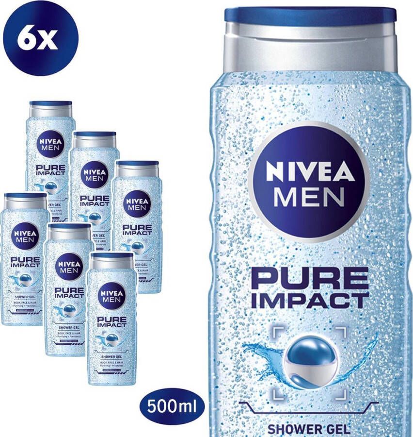 NIVEA MEN Pure Impact 6 x 500 ml Voordeelverpakking Douchegel