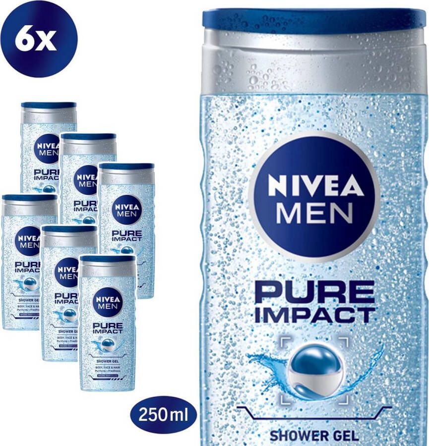 NIVEA MEN Pure Impact Douchegel 6 x 250 ml Voordeelverpakking