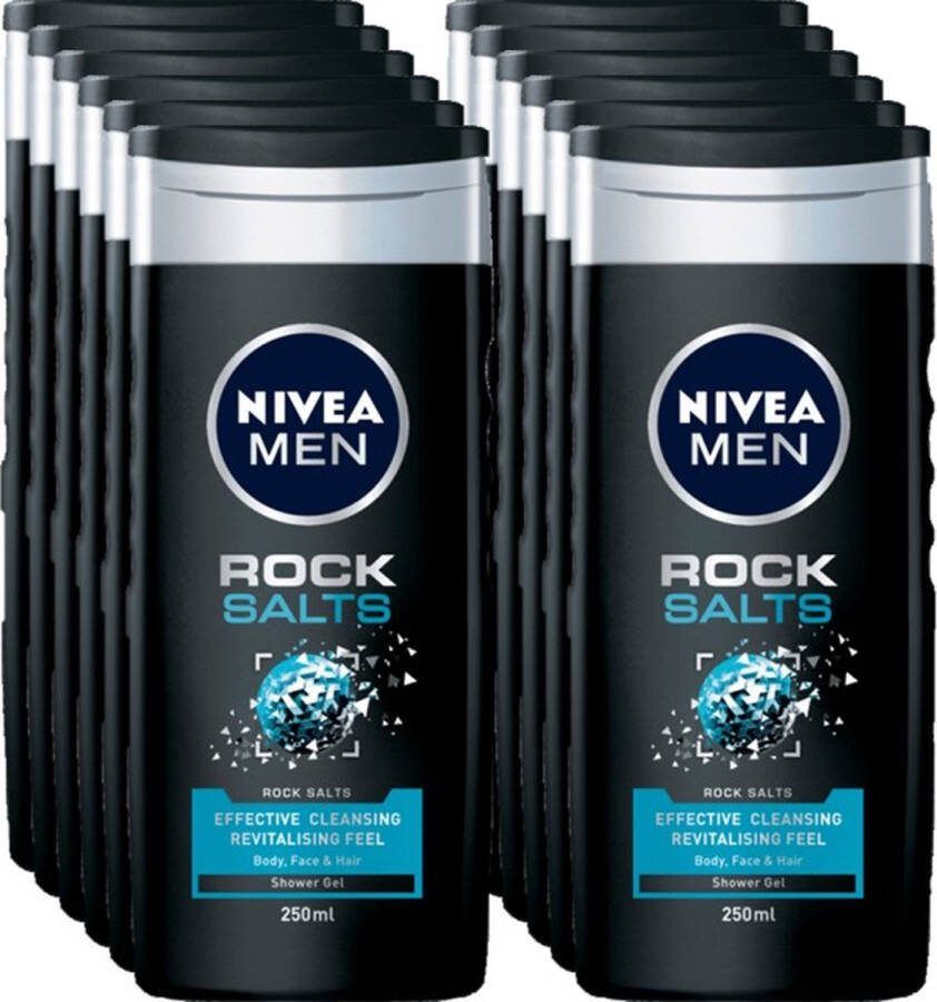 NIVEA Men Rock Salts Douchegel 250 ml Voordeelverpakking 12 stuks