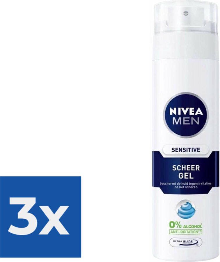 NIVEA Men Scheergel Sensitive 200 ml Voordeelverpakking 3 stuks