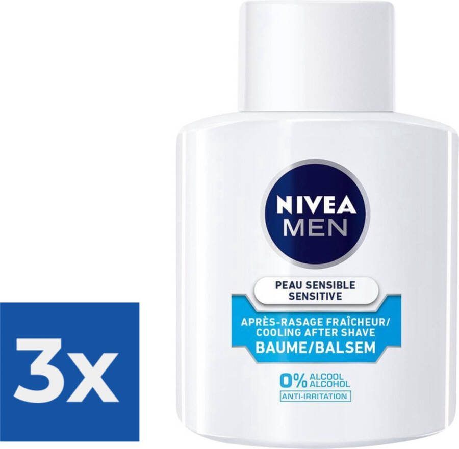 NIVEA MEN Sensitive Cool Aftershave Balsem Aftershave 100 ml Voordeelverpakking 3 stuks