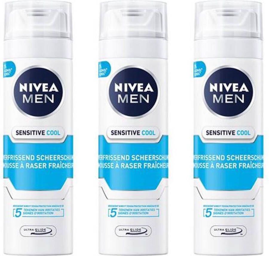NIVEA Men Sensitive Cool Scheergel 0% Alcohol – Voordeelverpakking 3 x 200 ml