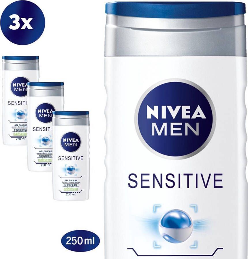 NIVEA MEN Sensitive Douchegel 3 x 250 ml Voordeelverpakking