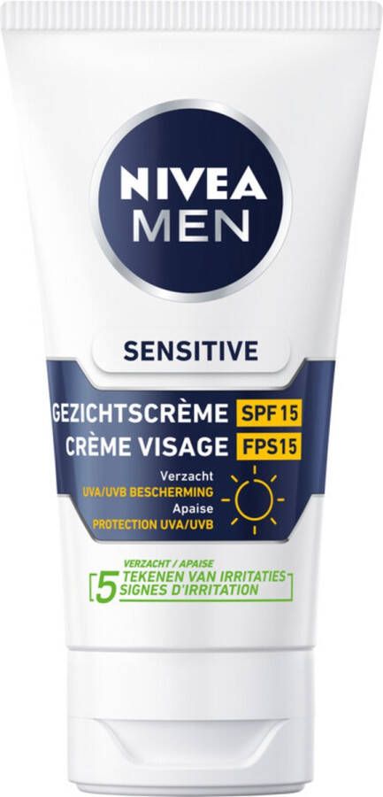 NIVEA MEN Sensitive Gezichtscrème Dagcrème SPF 15 Gevoelige huid Met kamille en vitamine E 75 ml