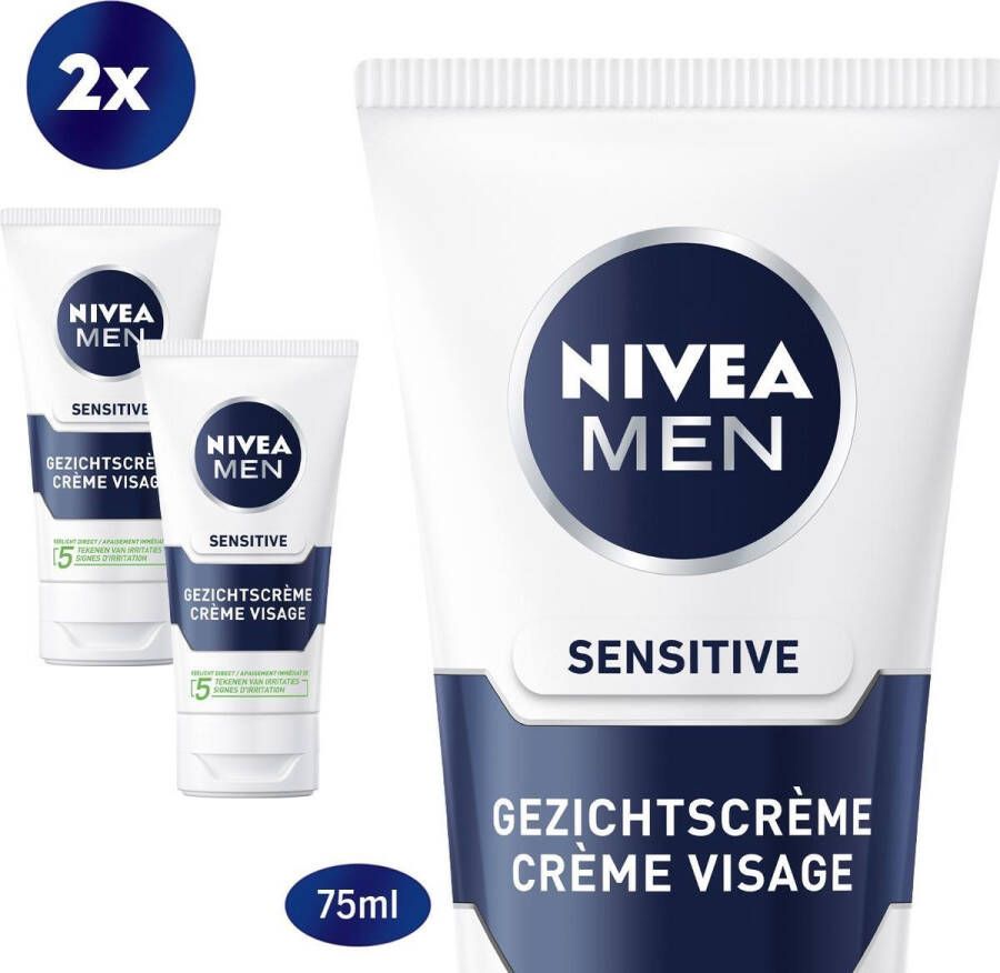 NIVEA MEN Sensitive Gezichtscrème Gevoelige huid Alcoholvrij Met kamille en hamamelis 2 x 75 ml
