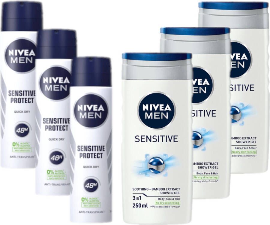 NIVEA Men Sensitive Mix 3 Deo Spray & 3 Douchegel