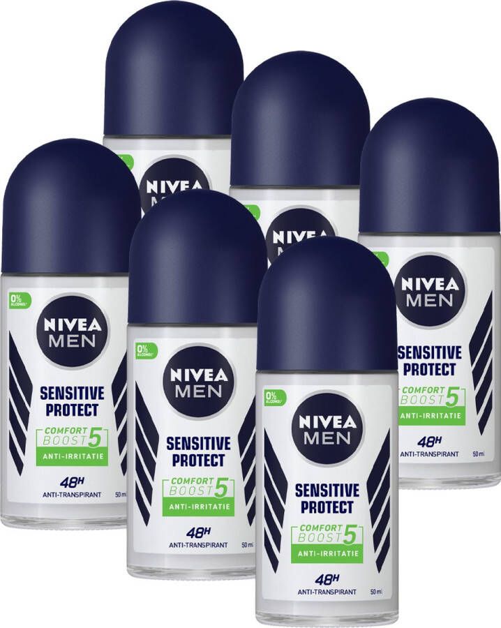 NIVEA MEN Sensitive Protect Anti-Transpirant Deo Roller Deodorant 6 x 50 ml Voordeelverpakking