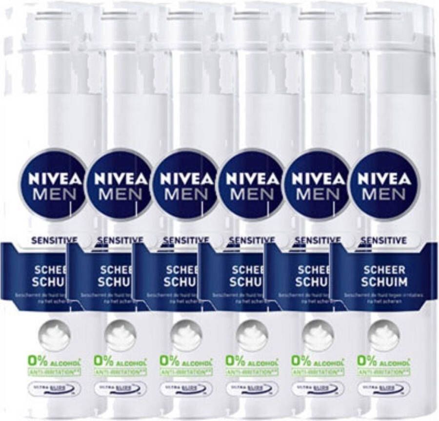 NIVEA MEN Sensitive Scheerschuim Bevat Kamille en Hydraterende Vitamine E Voor de gevoelige huid Voordeelverpakking 6 x 250 ml