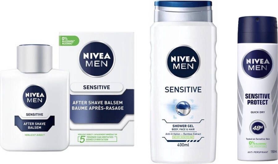 NIVEA Men Set Sensitive After Shave Balsem Douchegel Deo Spray