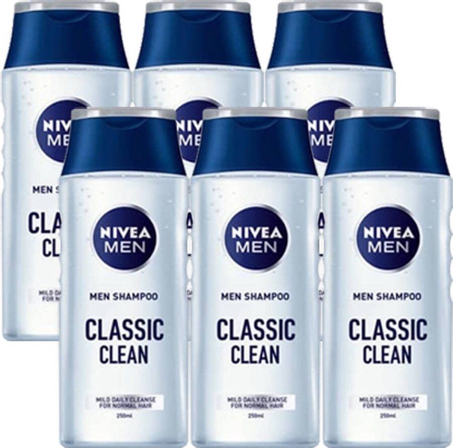 NIVEA Men Shampoo Classic Clean 6 x 250ml Voordeelverpakking