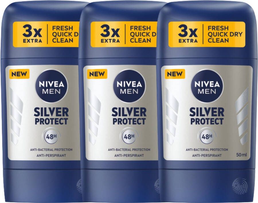 NIVEA Men Silver Protect Deodorant 3 x 50 ml Formule met Zilverionen Deodorants Anti transpirant Deodorant Man Voordeelverpakking