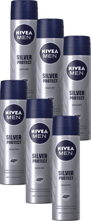 NIVEA MEN Silver Protect Dynamic Power Deodorant Spray 6 x 150 ml Voordeelverpakking