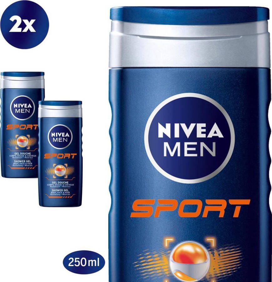 Nivea Men Sport 3in1 Douchegel Gezicht lichaam en haar 2x 250ml