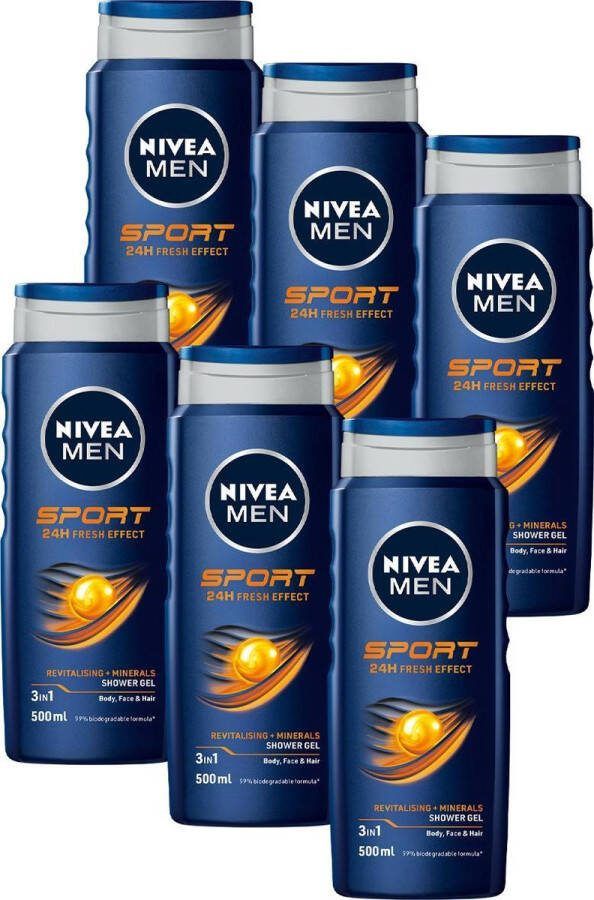 NIVEA MEN Sport Douchegel 3-in-1 Shower Gel Voordeelverpakking 6 x 500 ml