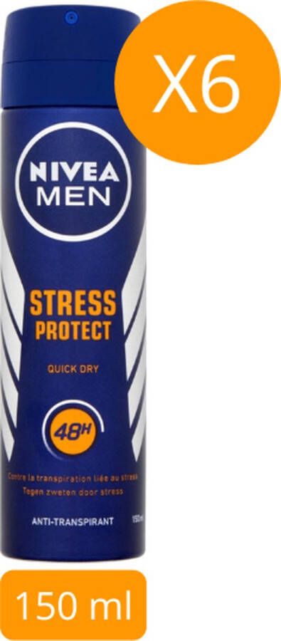 NIVEA MEN Stress Protect 6 x 150 ml Deodorant Spray Voordeelverpakking