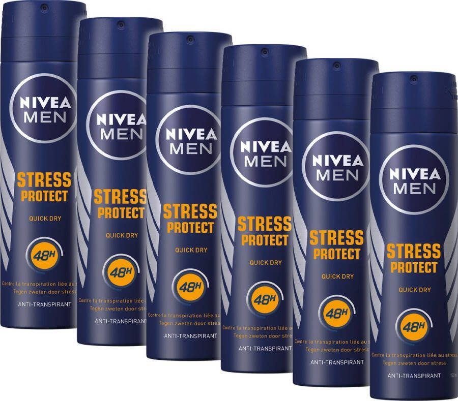 NIVEA MEN Stress Protect Anti-Transpirant Spray Deodorant Tegen stresszweet Met zink Beschermt 48 uur Alcoholvrij 6 x 150 ml