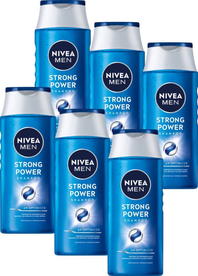 NIVEA 6 x Shampoo for Men Strong Power 250ml Voordeelverpakking
