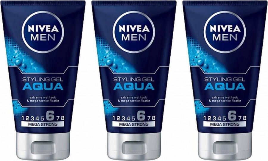 NIVEA Men Styling Gel Aqua Mega Strong Level 6 Multi Pack 3 x 150 ml