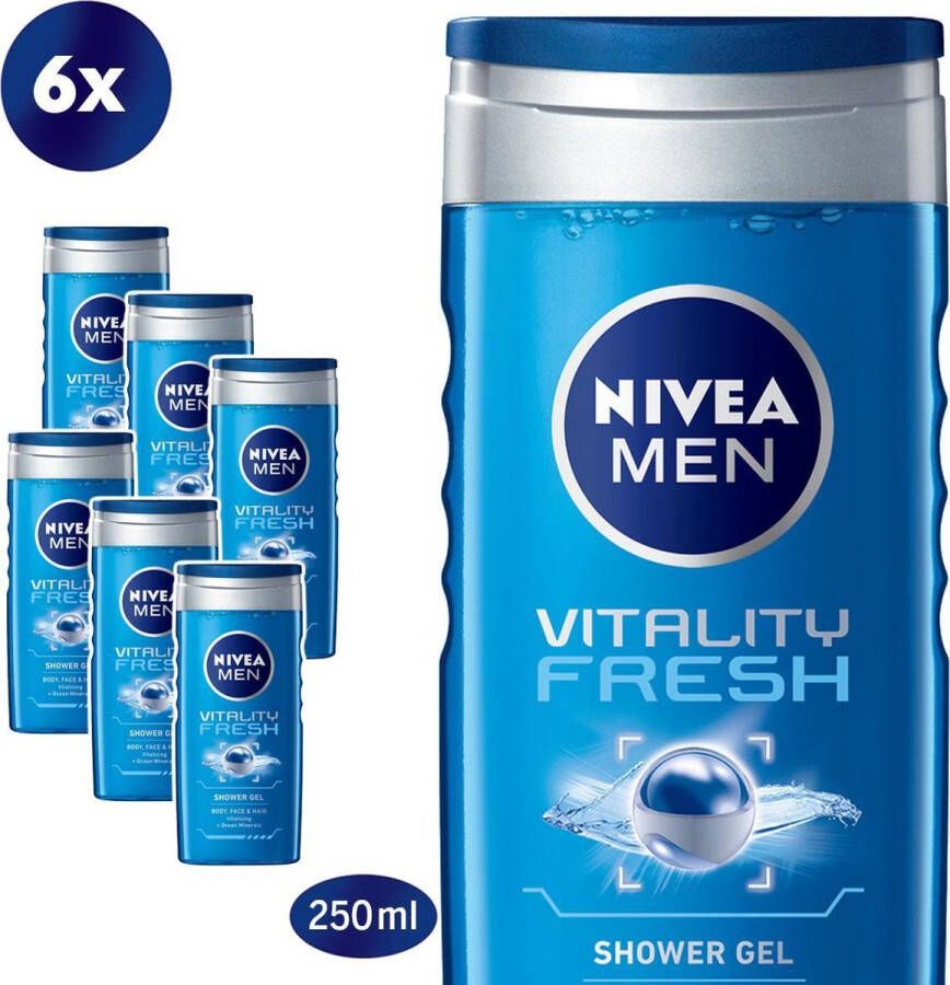 NIVEA MEN Vitality Refresh- 6x 250 ml voordeelverpakking Douchegel