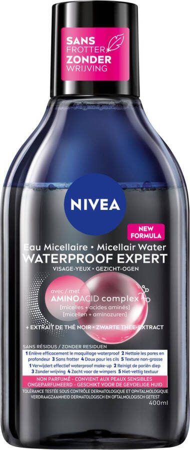 NIVEA Micellair Water Waterproof Expert Make-up Remover Gezichtsreiniger Zwarte thee extract Gezicht Wassen Reinigingswater Aminozuren 400 ml