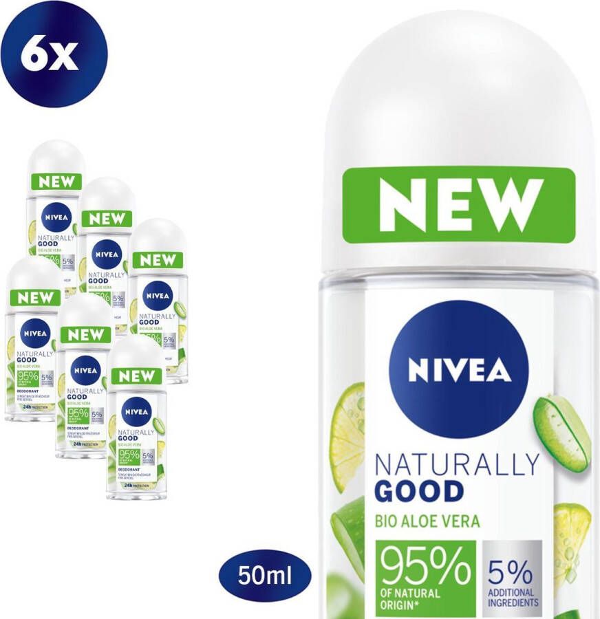 NIVEA Naturally Good Bio Aloe Vera Deodorant Roller 6 x 50 ml Voordeelverpakking