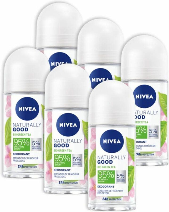 NIVEA Naturally Good Bio Anti-Transpirant Deo Roller Green Tea Deodorant 6 x 50 ml Voordeelverpakking