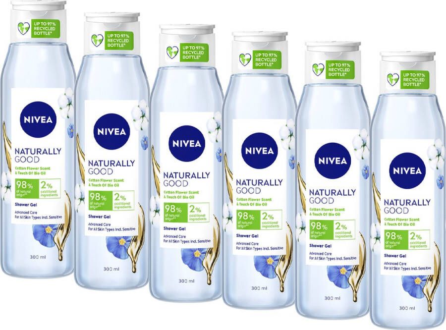 NIVEA Naturally Good Cotton Flower Douchegel 6 x 300 ml Voordeelverpakking