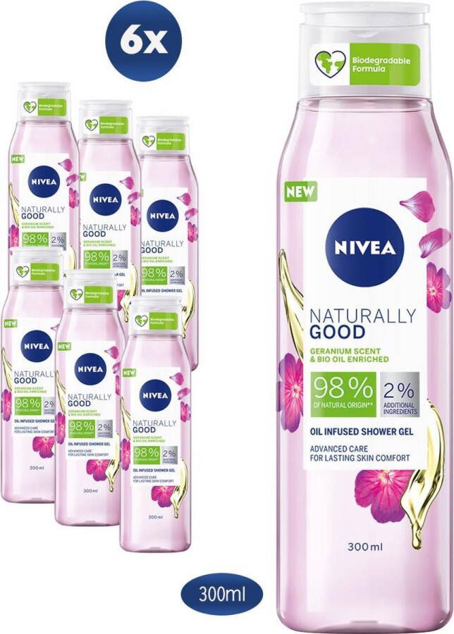 NIVEA Naturally Good Wild Rose Water Douchegel 6 x 300 ml Voordeelverpakking