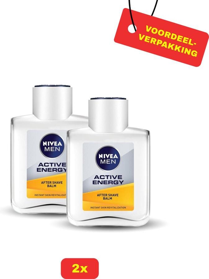 NIVEA 2x MEN Active Energy 2-in-1 Aftershave Balsem 2x 100 ml Voordeelverpakking!