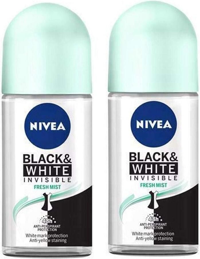 NIVEA Black & White Invisible Roll'on Deo Fresh Mist 2 x 50 ml