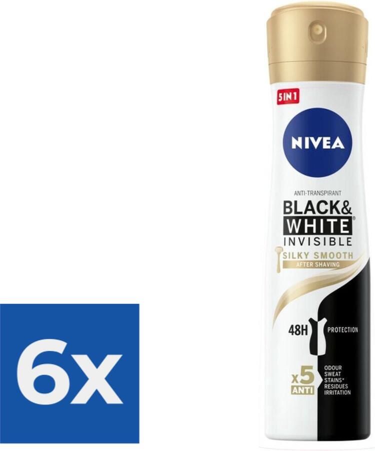 NIVEA Deodorant Spray Black & White Silky Smooth 150 ml Voordeelverpakking 6 stuks