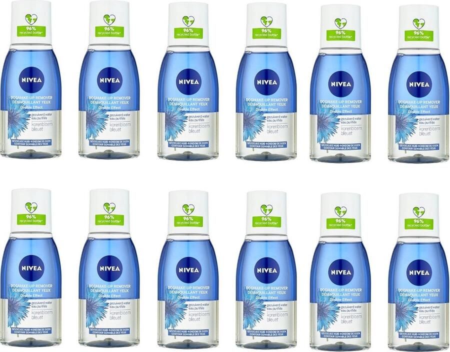 NIVEA Double Effect Waterproof Oogmake-up Remover Korenbloem 12x 125 ml Voordeelverpakking