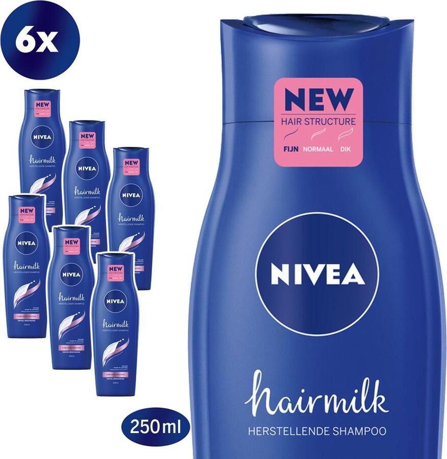 NIVEA Hairmilk voor Fijn Haar 6 x 250 ml Voordeelverpakking Shampoo