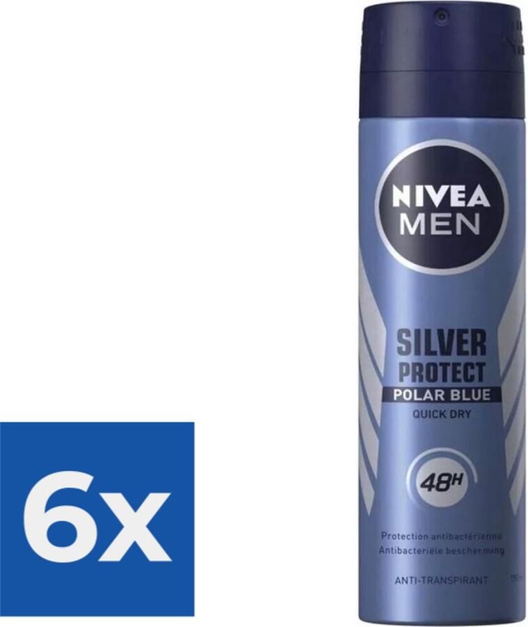 NIVEA Men Deodorant Spray Silver Protect Polar Blue 150 ml Voordeelverpakking 6 stuks