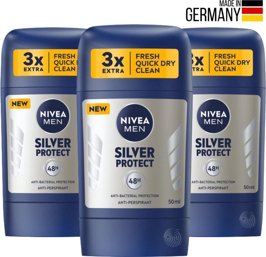 NIVEA Men Silver Protect Deodorant 3x50 ml Formule met Zilverionen Deodorants Deodorant Man Voordeelverpakking