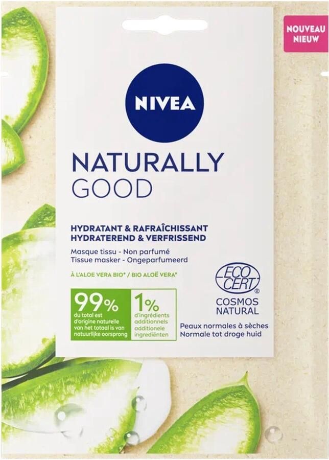 NIVEA Naturally good gezichtsmasker tissue masker hydraterend & verfrissend eco cosmos neutraal vegan met bio aloe vera