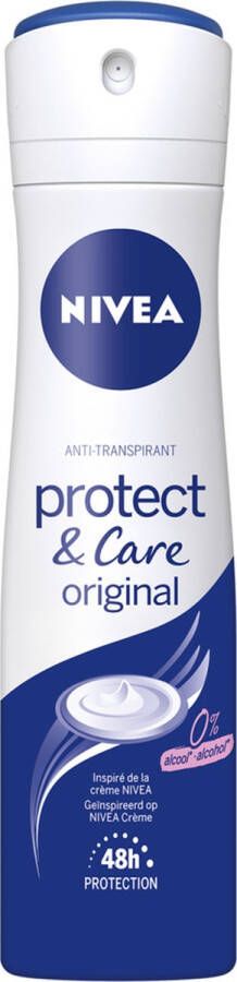 NIVEA Protect & Care Deodorant Spray Met crème Voor de gevoelige huid Beschermt 48 uur lang Alcoholvrij 6 x 150 ml Voordeelverpakking