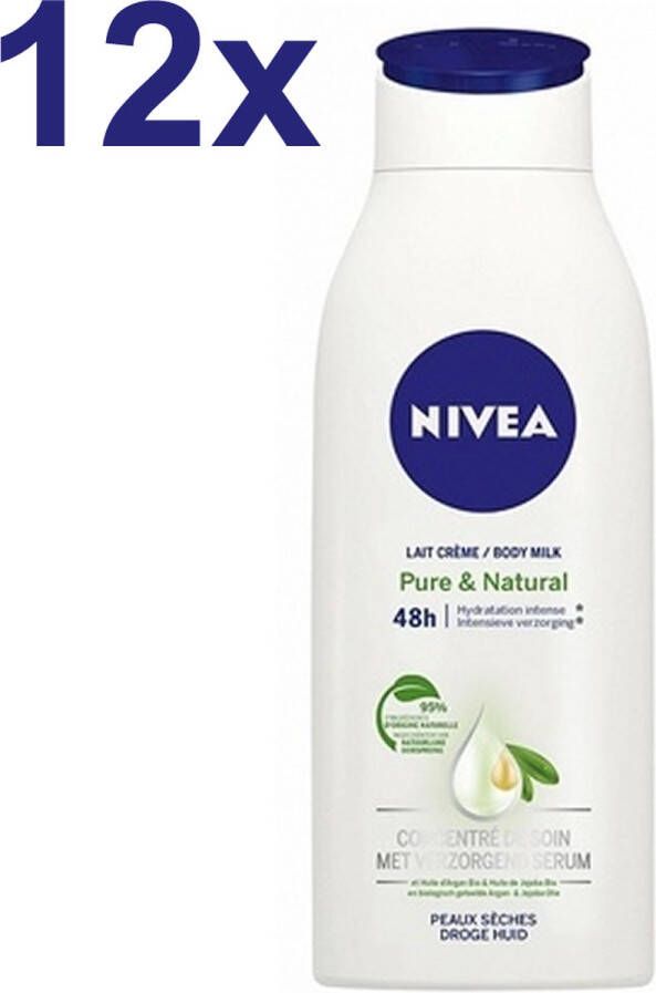 NIVEA Pure & Natural 48h Bodymilk Voor droge huid 12x 400ml Voordeelverpakking