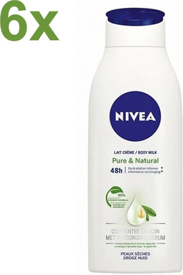 NIVEA Pure & Natural 48h Bodymilk Voor droge huid 6x 400ml Voordeelverpakking