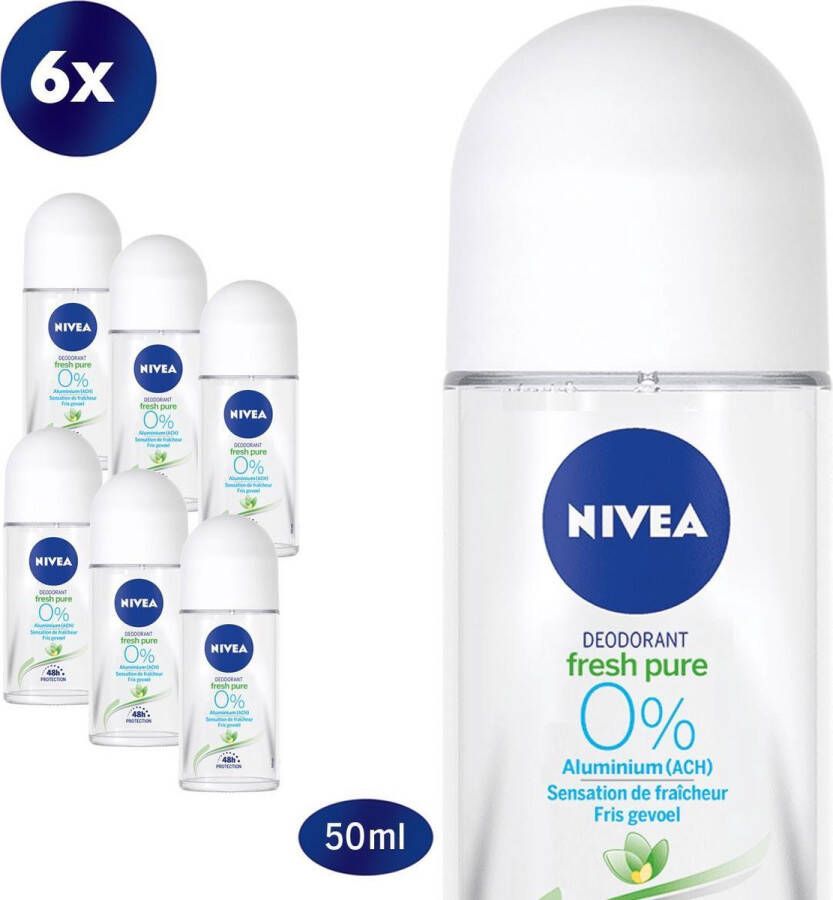 NIVEA Pure & Natural Jasmine 6 x 50 ml Voordeelverpakking Deodorant Roller