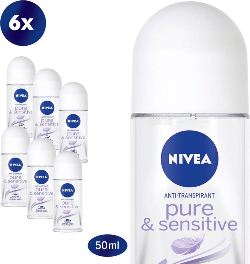 NIVEA Pure & Sensitive 6 x 50 ml Voordeelverpakking Deodorant Roller