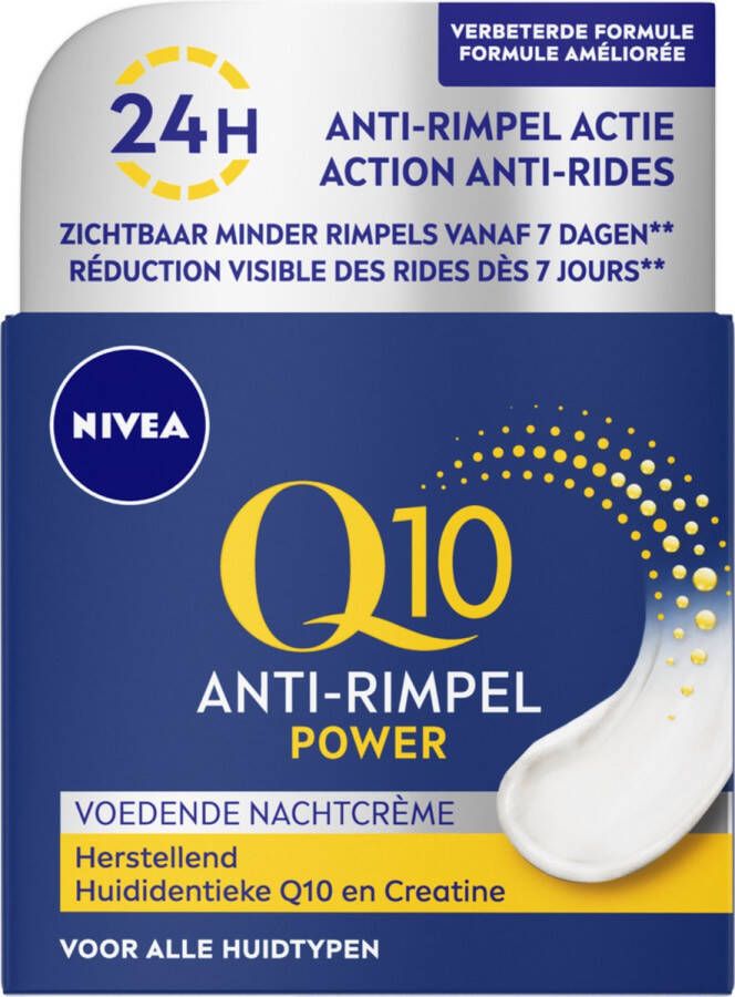 NIVEA Q10 POWER Anti-Rimpel Nachtcrème Alle huidtypen Crème Verrijkt met Q10 en creatine 50 ml